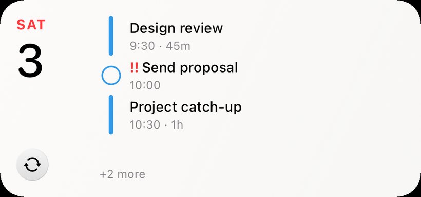 JoinVia Medium widget with today's events and reminders